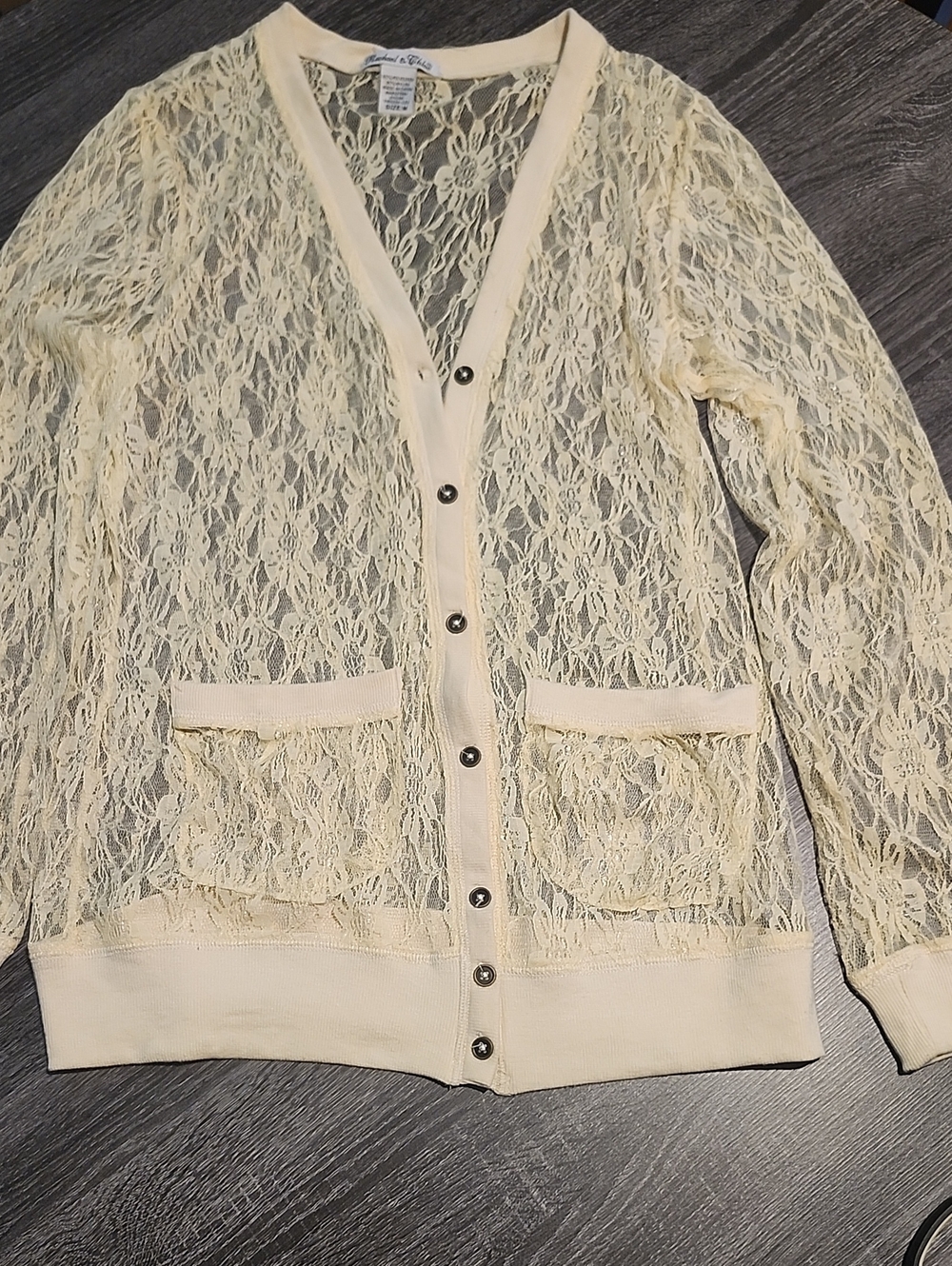 Rachael & Chloe Boho Cream Lace Button-Front Cardigan